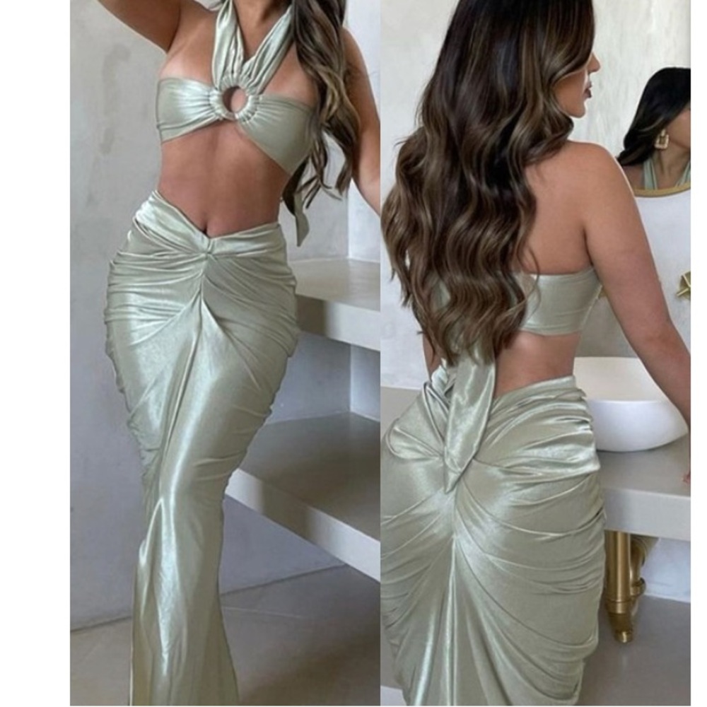 Elegant Silver Halter Dress
